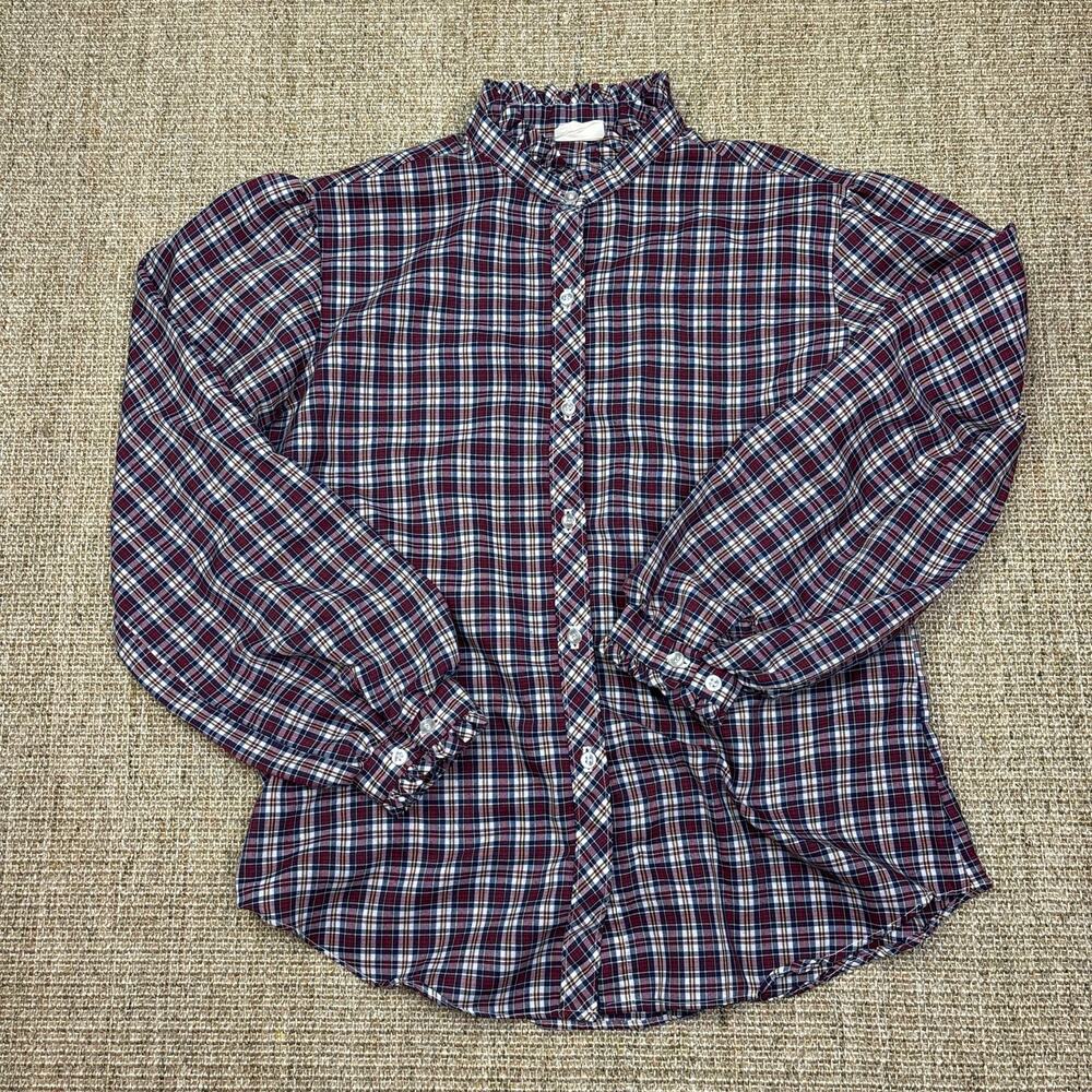 🎸 Vintage Oak Hill Plaid Band Collar Shirt | No Size (Fits S/M) | Navy Burgundy